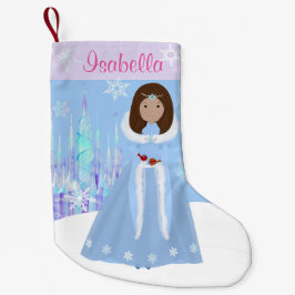 Winterprinzessin mit dunkelbraunem Haar Kleiner Weihnachtsstrumpf