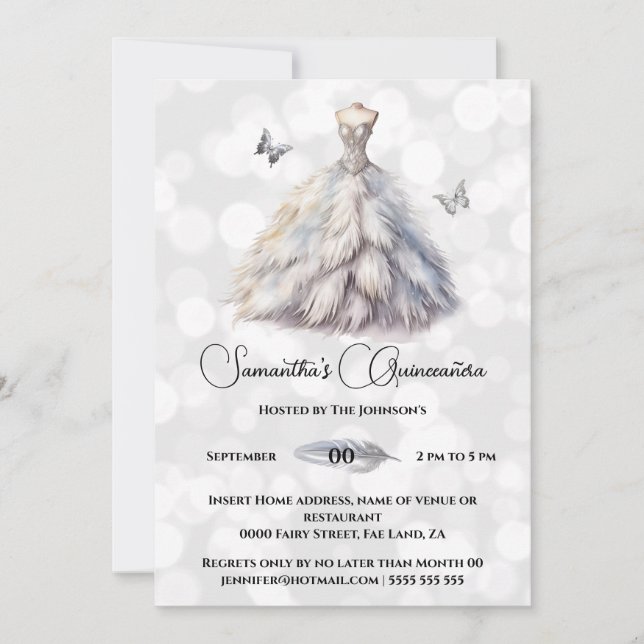 Winterprinzessin Quinceañera Fantasy ballgown chic Einladung (Vorderseite)