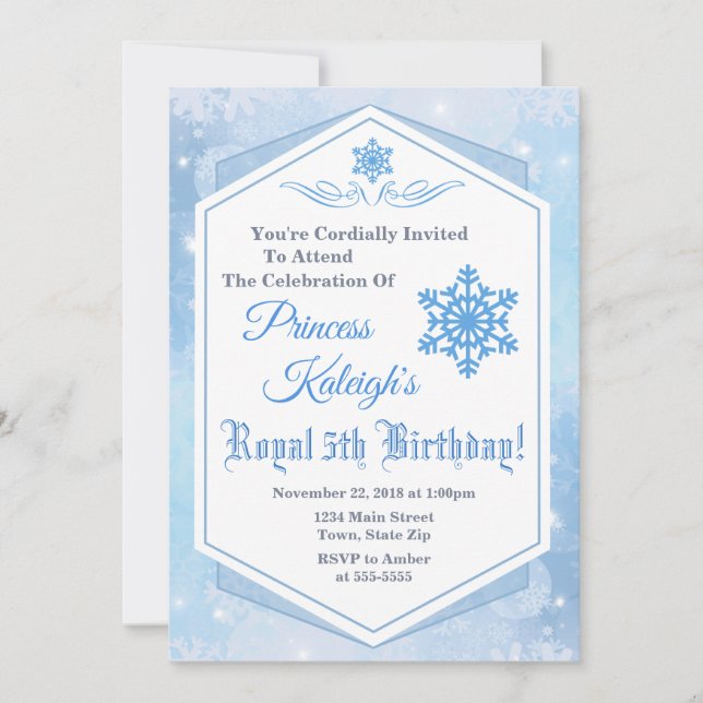 Winterprinzessin zum Geburtstag Einladung Snow Kön (Vorderseite)