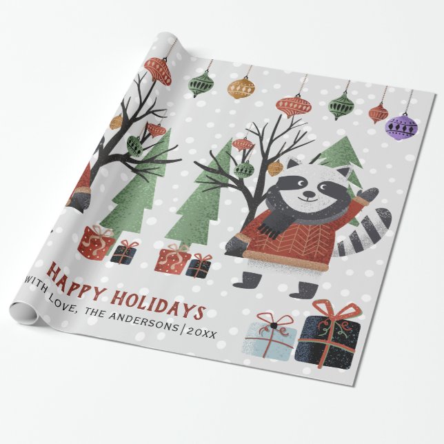 Winterrakoon und Bäume Gutes Weihnachtsfest Geschenkpapier (Ungerollt)
