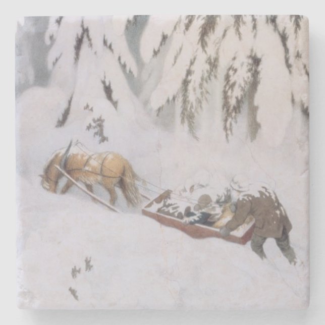 Winterreise durch den Schnee zu Weihnachten Steinuntersetzer (Vorderseite)