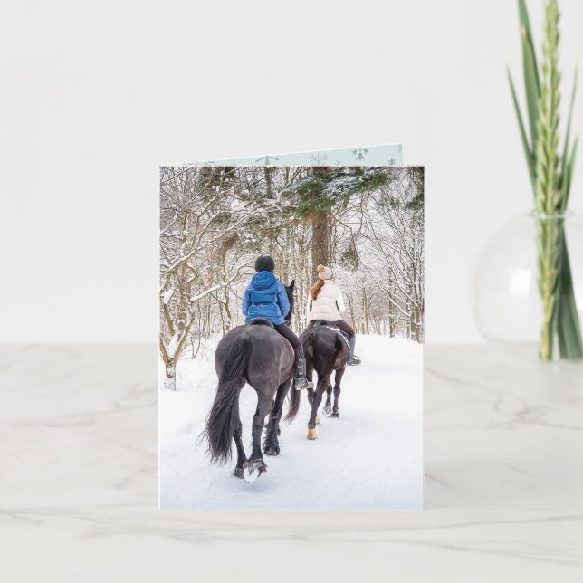 Winterreiter im Waldland - Pferderennfahrer Weihna Karte (Vorderseite)