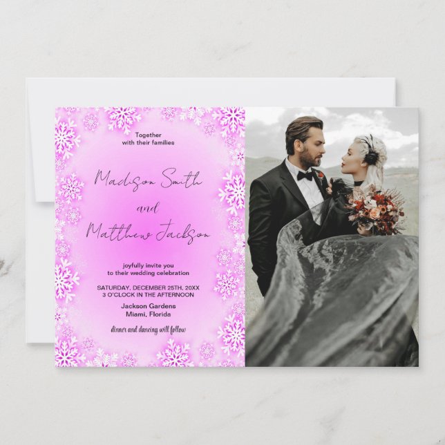 Winterrosa-Schnee Hochzeitseinladungen mit Foto Einladung (Vorderseite)