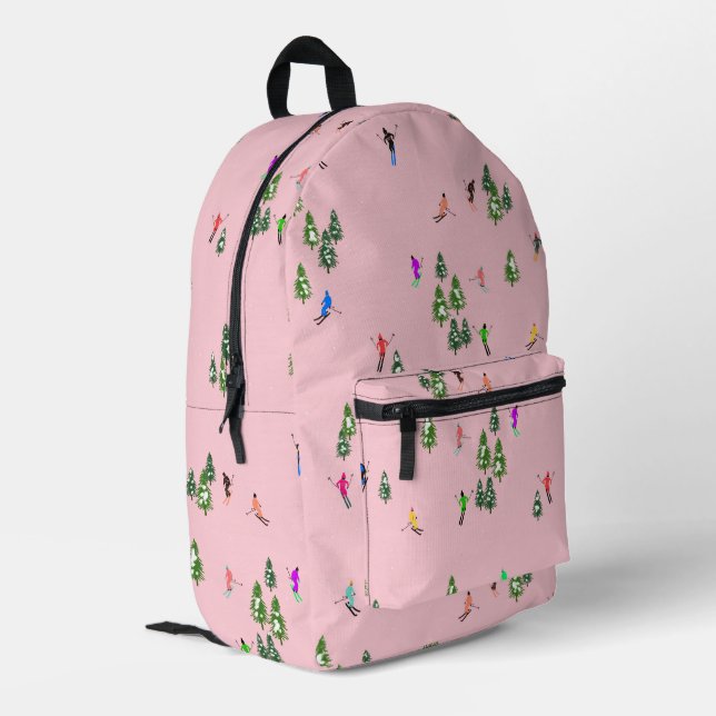 Winterrosa Skifahrer Skifahren Bedruckter Rucksack (Rückseitige Ecke links)