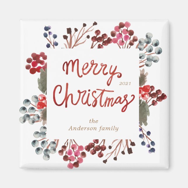 Winterroter Beeren Frohe Weihnachten Magnet (Vorne)
