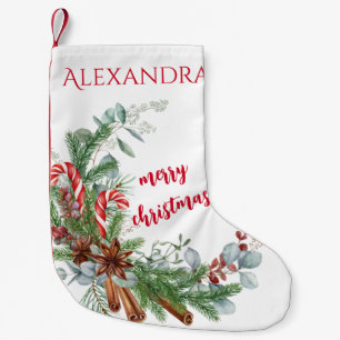 Winterroter grüner Weihnachtsbouquet-Monogramm Kleiner Weihnachtsstrumpf