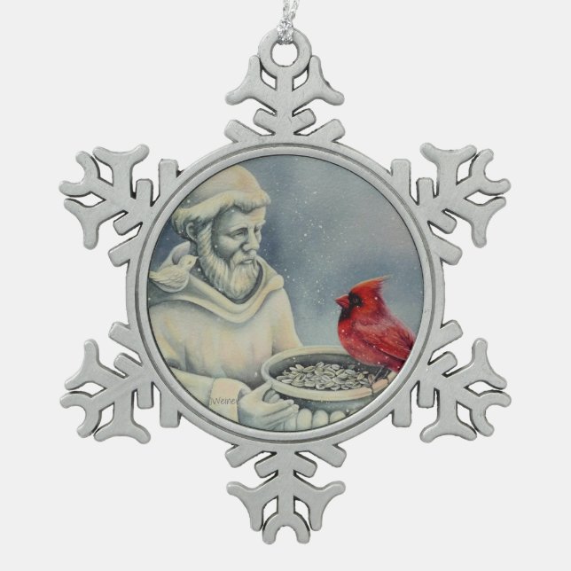 Winterroter Kardinal Bird San Francisco Schneeflocken Zinn-Ornament (Vorderseite)