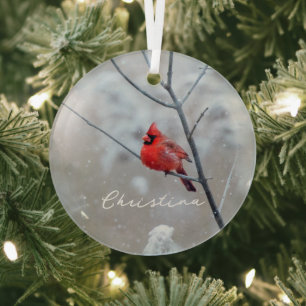 Winterroter Kardinal im Schnee Ornament Aus Glas