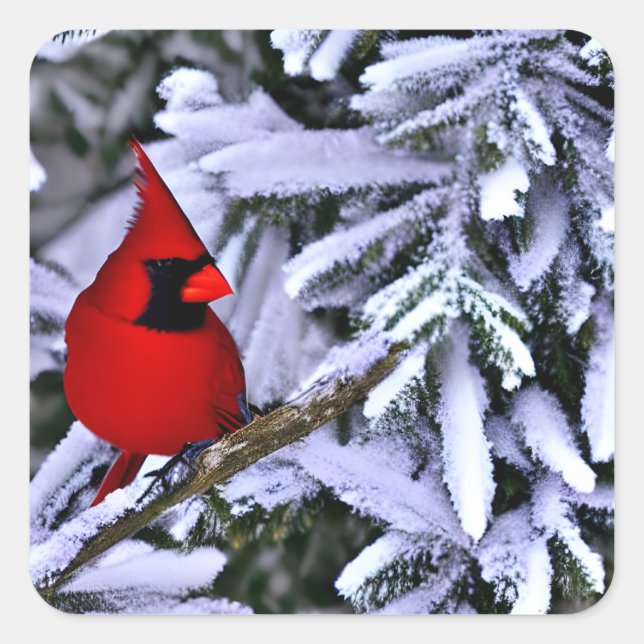 Winterroter Kardinal Quadratischer Aufkleber (Vorderseite)