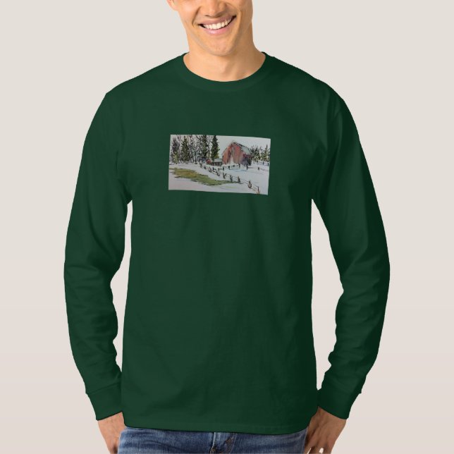 Winterroter Stall Wasserfarbe lange geschlafen bis T-Shirt (Vorderseite)