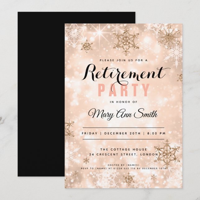 Winterruhe Party Rose Gold Glitzern Einladung (Vorne/Hinten)
