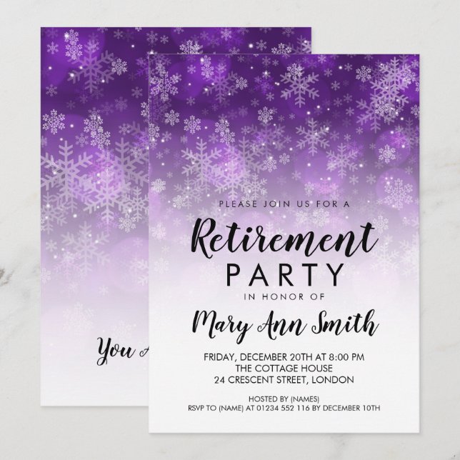 Winterruhestand Party Holiday Sparkone Lila Einladung (Vorne/Hinten)
