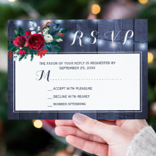 Winterrustikale Hochzeit der Marine Bordeaux RSVP Karte