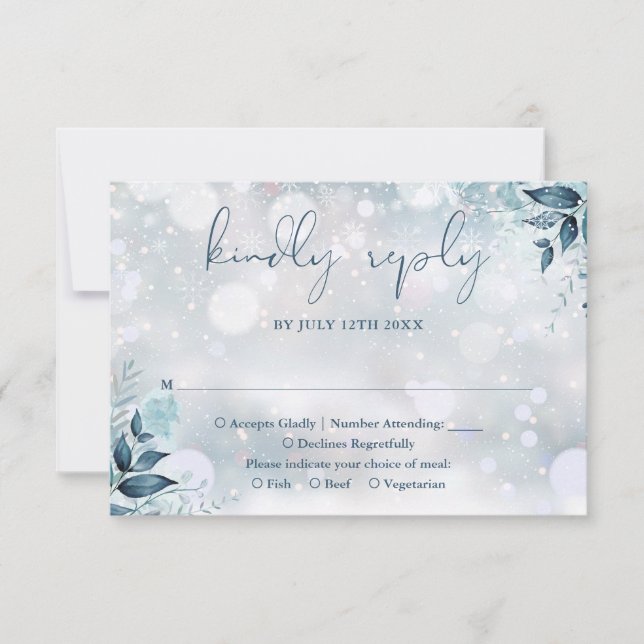 Winterrustikale Hochzeit mit floraler Elegant RSVP Karte (Vorderseite)
