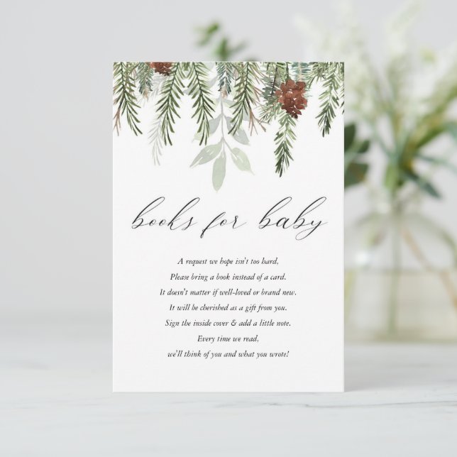 Winterrustikale Kiefernbücher für Baby e Begleitkarte (Stehend Vorderseite)