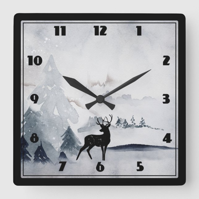 Winterrutsche Rustikales graues Wasser Quadratische Wanduhr (Vorderseite)