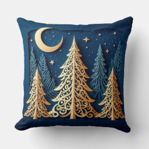 Winter's Gold Papercut – Weihnachtsbäume Szene Kissen