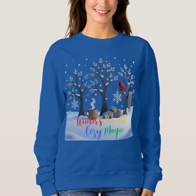Winter's Peaceful Cozy Magic Frosty Trees Design Sweatshirt (Vorderseite)