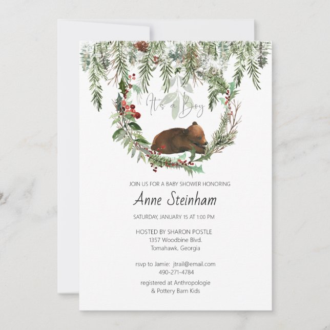 Wintersaison Baby Boy Dusche Einladung (Vorderseite)