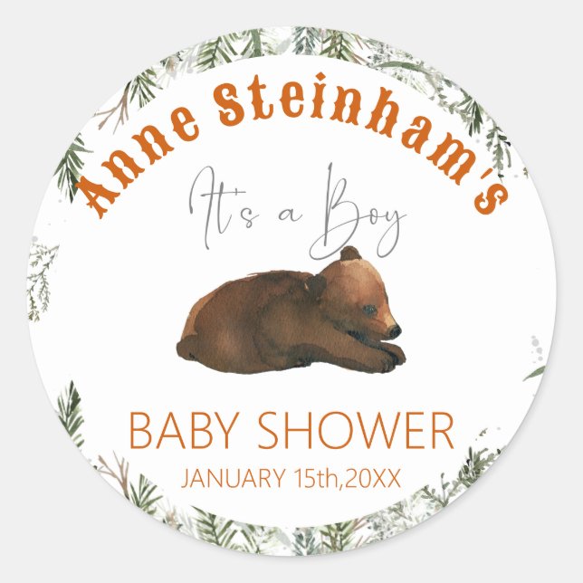 Wintersaison Einfache Baby Boy Dusche Runder Aufkleber (Vorderseite)