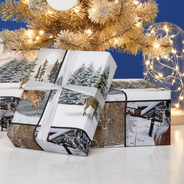 Wintersaison Hirsch Collage Wildlife Wrapping Pape Geschenkpapier (Feiertage)