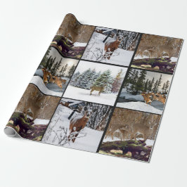 Wintersaison Hirsch Collage Wildlife Wrapping Pape Geschenkpapier