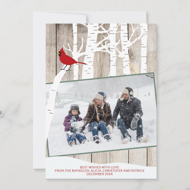 Wintersaisonale Birkenbäume Foto rustikales Stallh Feiertagskarte (Vorderseite)