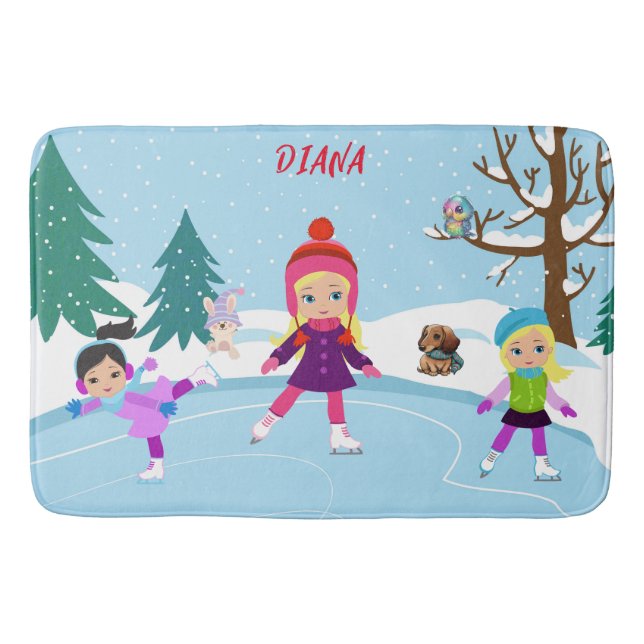 WINTERSCENE ICE-SKATEN FÜR MÄDCHENMAT BADEMATTE (Vorderseite)