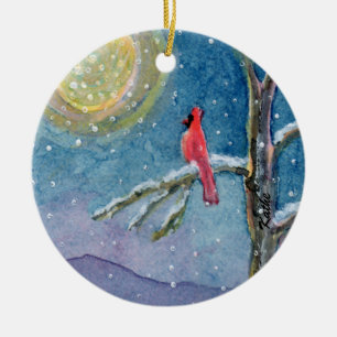 Winterscene Kardinäle Keramik Ornament