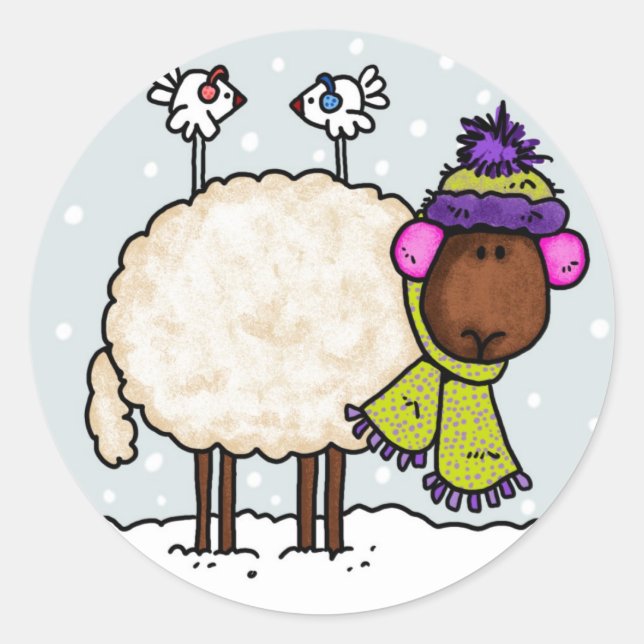 Winterschaf Runder Aufkleber (Vorderseite)