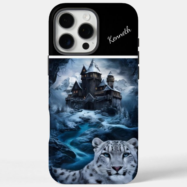 Winterschloss Snow Leopard iPhone 16 Pro Max Hülle (Rückseite)