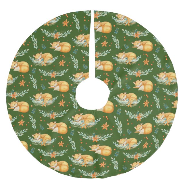 Winterschlussfox grün polyester weihnachtsbaumdecke (Vorderseite)