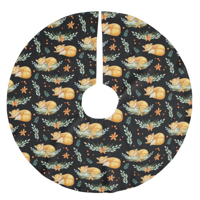 Winterschlussfox Schwarz Polyester Weihnachtsbaumdecke (Vorderseite)