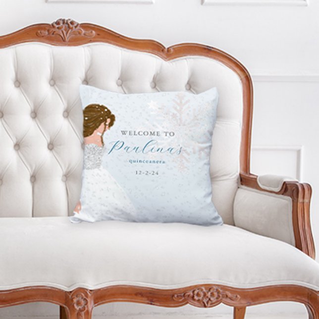 Winterschnee 15. Geburtstag Quinceañera Blau Kissen (Von Creator hochgeladen)