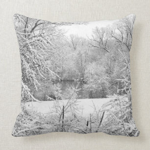 Winterschnee am Huron River Kissen