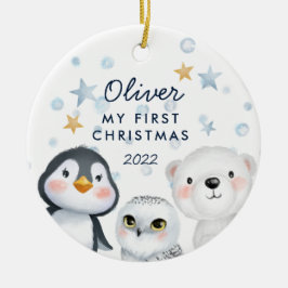 Winterschnee Arktische Tiere Baby 1. Weihnachten Keramik Ornament