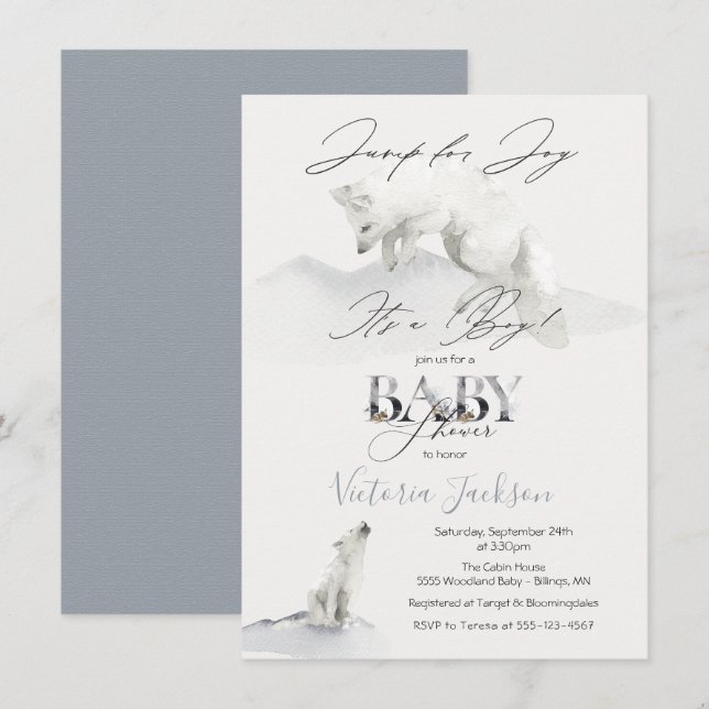 Winterschnee Arsch White Fox Babydusche Einladung (Vorne/Hinten)