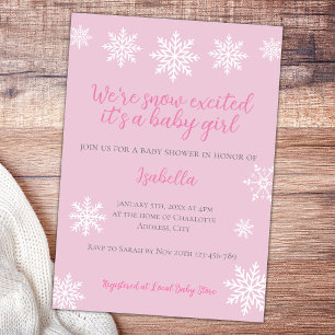 Winterschnee begeistert Pink Baby Girl Dusche Einladung