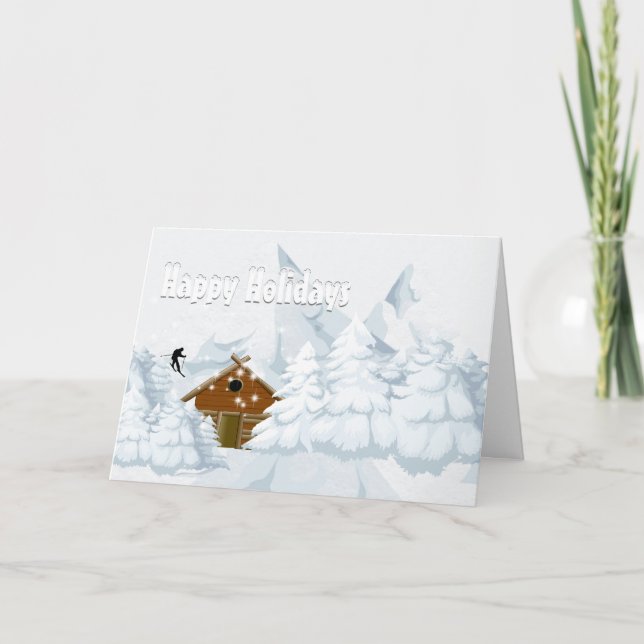 Winterschnee-Blockhütte Skiurlaub Feiertagskarte (Vorderseite)