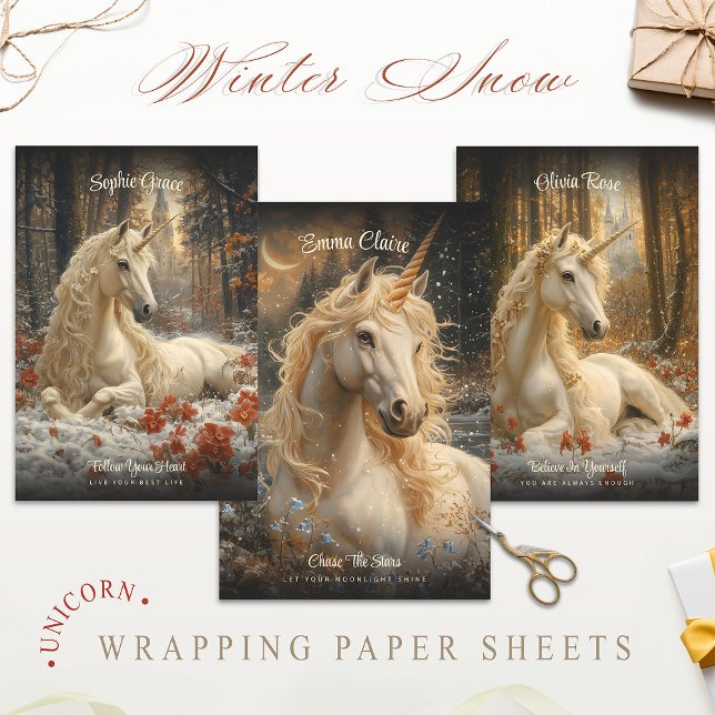 Winterschnee Einhorn Burg Fantasy Magisches Pferd Geschenkpapier Set (Von Creator hochgeladen)