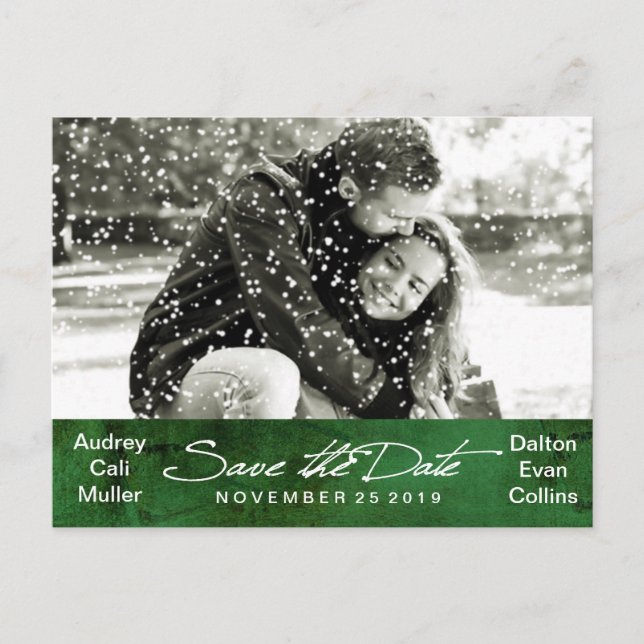 Winterschnee-Foto Save the Date Ankündigungspostkarte (Vorderseite)
