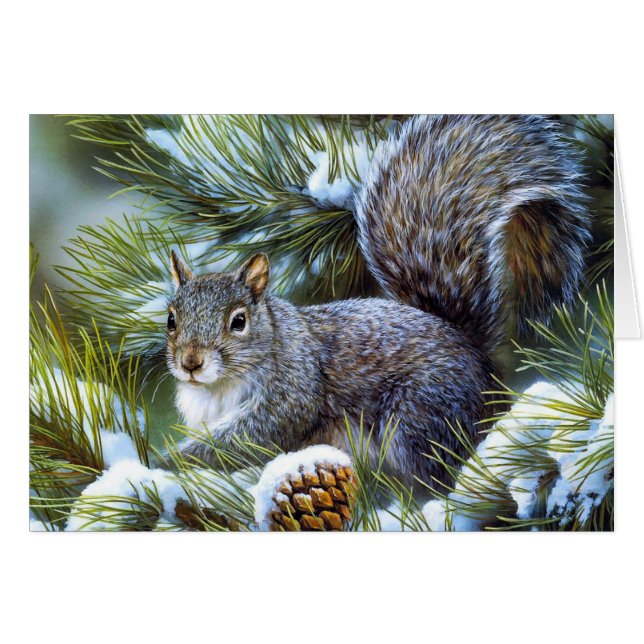 Winterschnee ... Graue (graue) Eichhörnchen (Vorderseite (Horizontal))