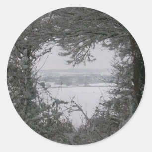 Winterschnee Herz Weihnachtsaufkleber Runder Aufkleber