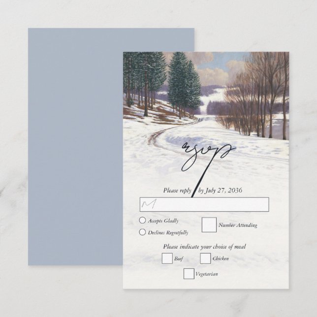 Winterschnee Hochzeit im Wasser RSVP Karte (Vorne/Hinten)