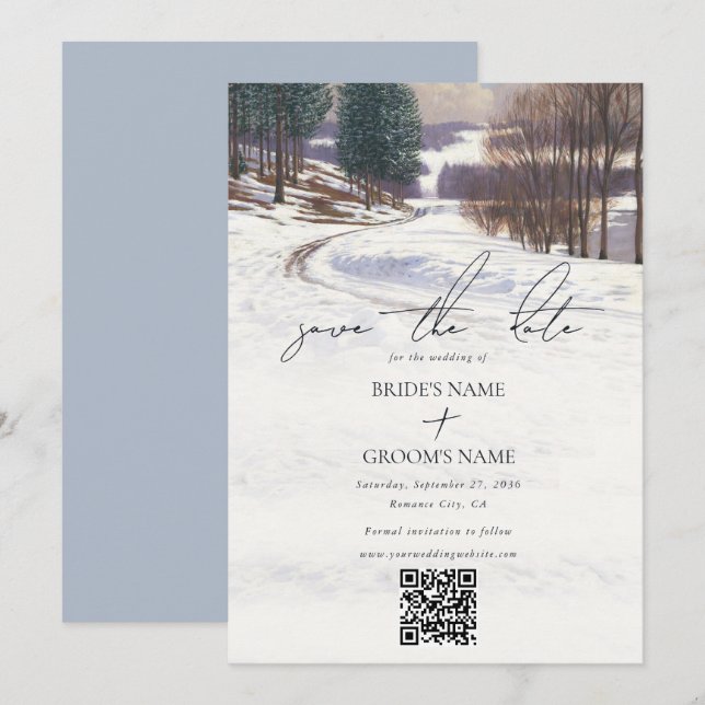 Winterschnee Hochzeit im Wasser Save The Date (Vorne/Hinten)