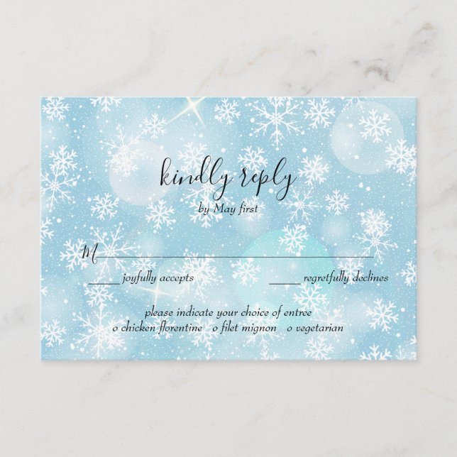 Winterschnee-Hochzeitkarte Rsvp Begleitkarte (Vorderseite)