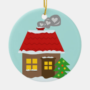 Winterschnee Hütte personalisiert Frohe Weihnachte Keramikornament