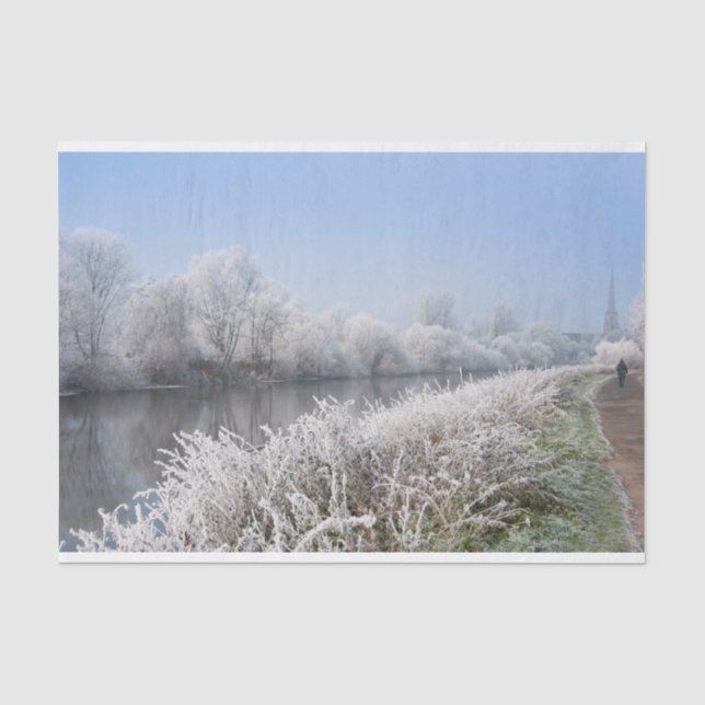 Winterschnee landschaftliche Landschaft, Flusswand Seidenpapier (Vorderseite)