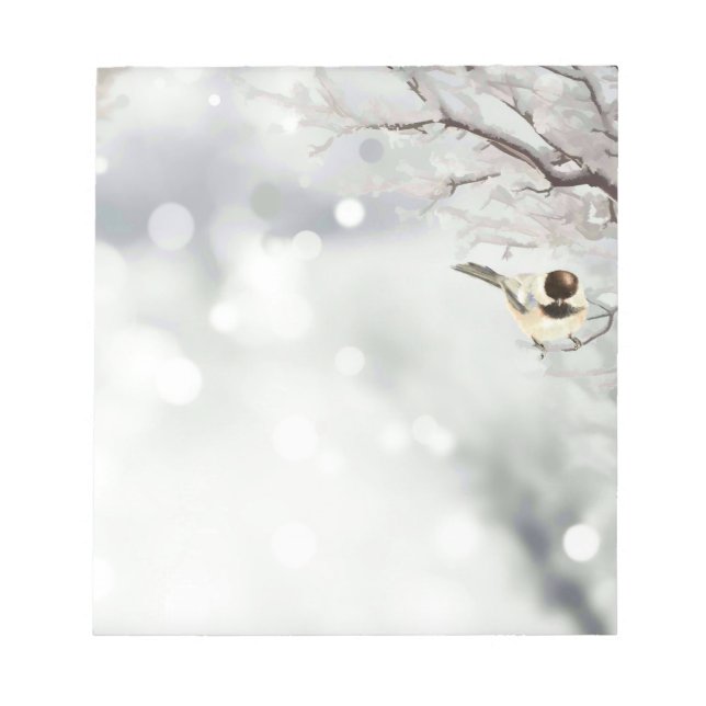 Winterschnee Niedliche Chickadee Bird Frost Notizblock (Vorderseite)
