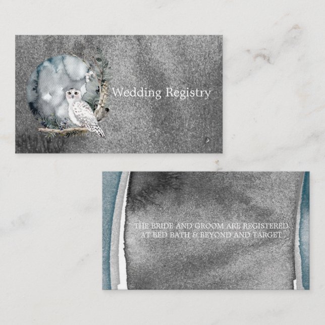 Winterschnee-Owl-Mond-Zweigstelle Paint Wedding Re Visitenkarte (Vorne/Hinten)